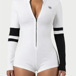 White and Black Long Sleeve Bodysuit